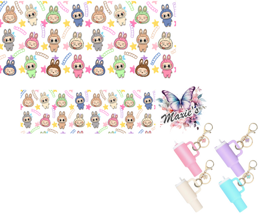 Colorful Labubu Theme UVDTF Mini Stanley Tumblr Keychain Decal