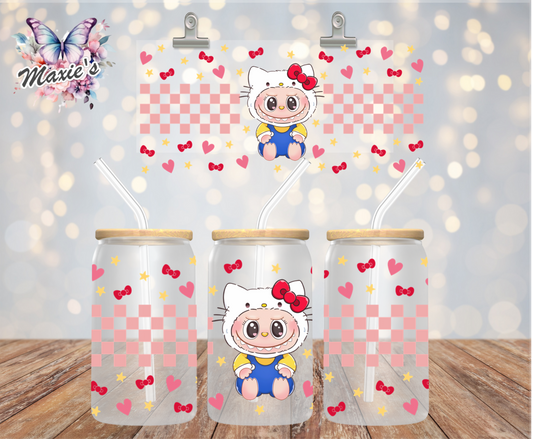 Checkered Kitty Labubu Graphic Design 16oz. Cup Wrap