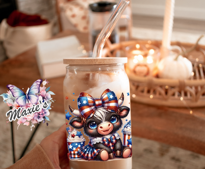 4th of July Highlander Cow Graphic Design 16oz. UVDTF Cup Wrap