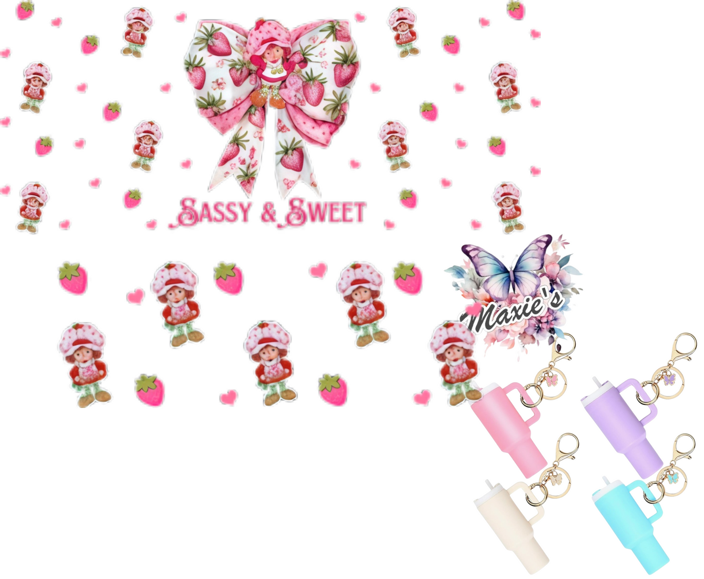 Sassy & Sweet Strawberry Shortcake Girl UVDTF Mini Stanley Tumblr Keychain Decal