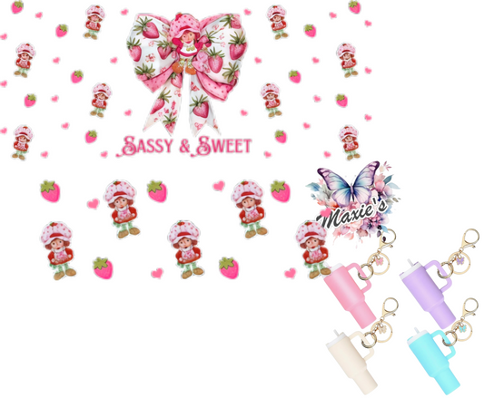Sassy & Sweet Strawberry Shortcake Girl UVDTF Mini Stanley Tumblr Keychain Decal