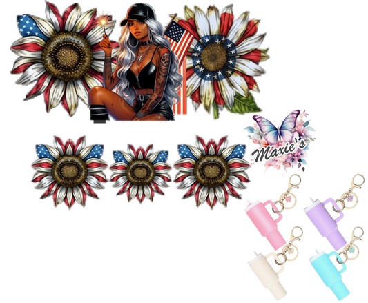 Freedom USA Floral Graphic Design UVDTF Mini Tumblr Keychain Decal