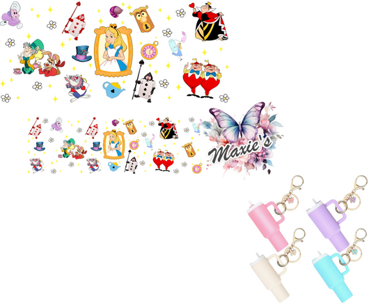Alice In Wonderland Graphic Design UVDTF Mini Stanley Tumblr Keychain Decal