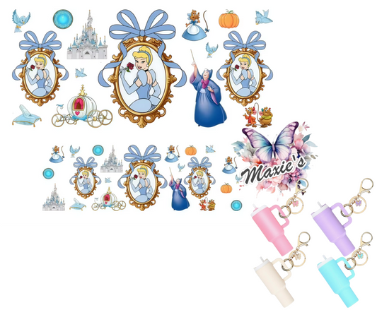 Princess Cinderella Graphic Design UVDTF Mini Stanley Tumblr Keychain Decal