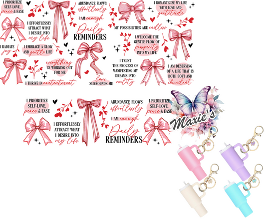 Pink Coquette Daily Positive Affirmation UVDTF Mini Stanley Tumblr Keychain Decal