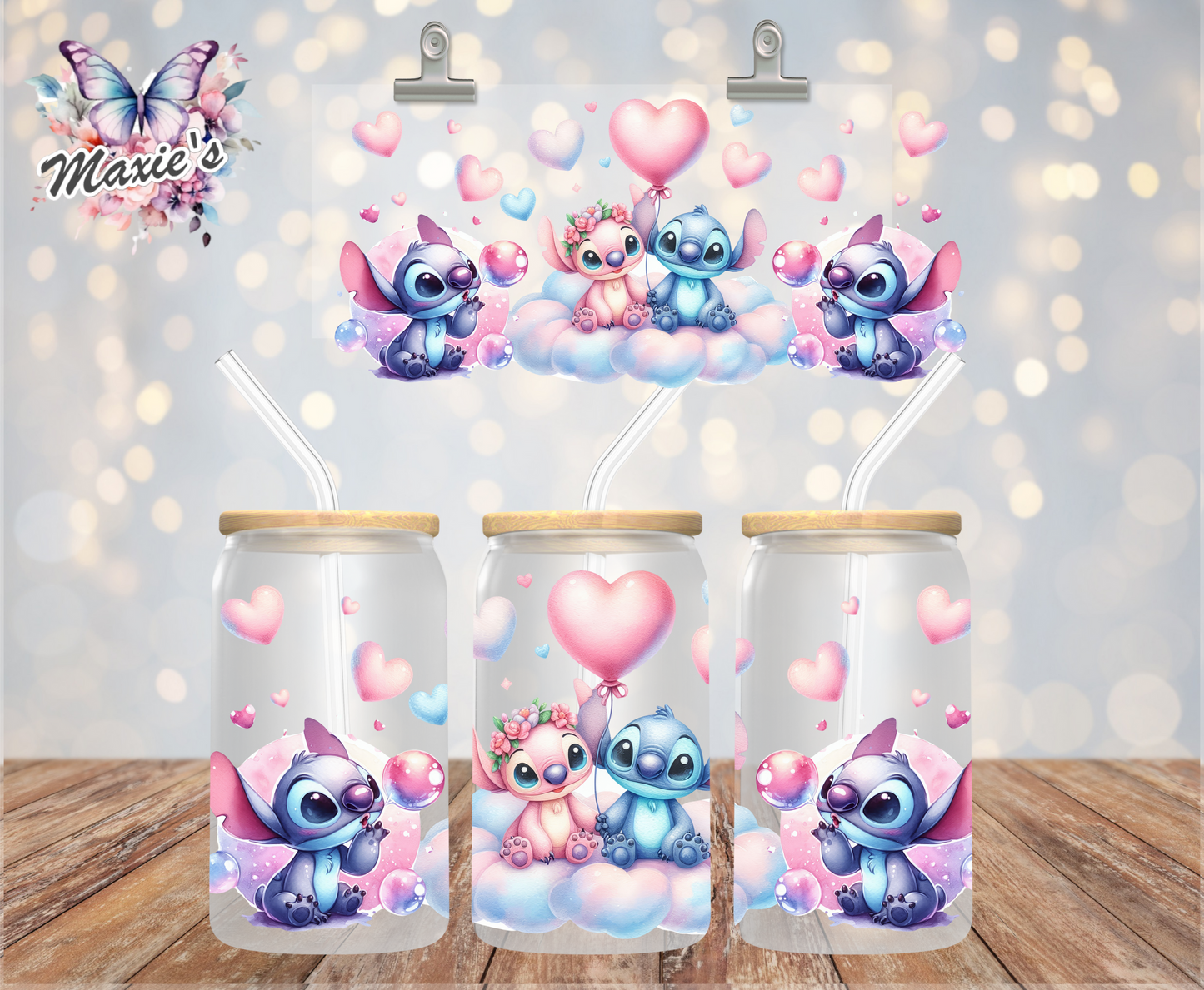 ✨️Double-Sided✨️ Stitch Romance In The Cloud Graphic Design 16oz. UVDTF Cup Wrap
