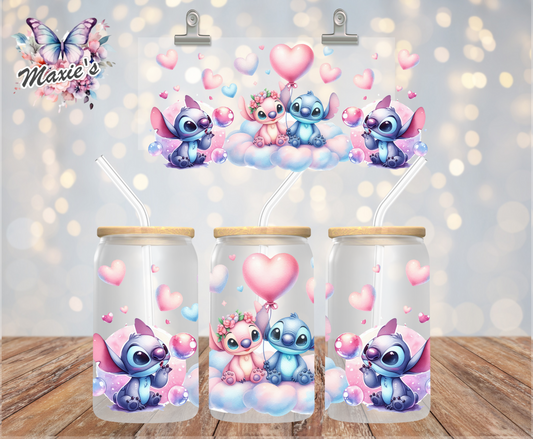 ✨️Double-Sided✨️ Stitch Romance In The Cloud Graphic Design 16oz. UVDTF Cup Wrap