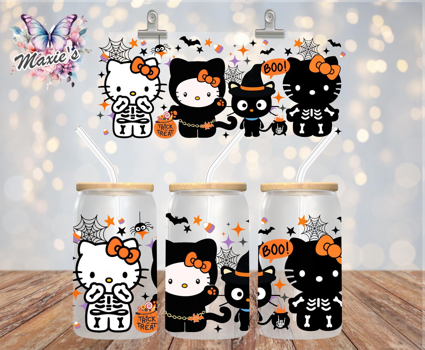 ✨Double-Sided ✨️ Spooky Halloween Hello-Kitty Graphic Design 16oz UVDTF Cup Wrap
