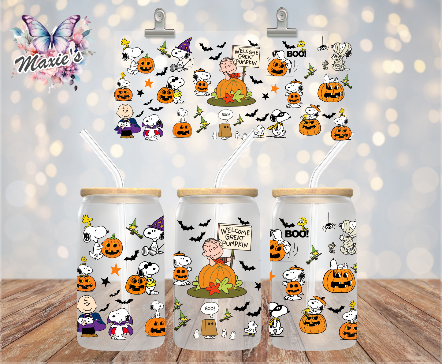 Snoopy Halloween Pumpkin Graphic Design 16oz. UVDTF Cup Wrap