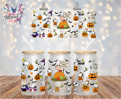 Snoopy Halloween Pumpkin Graphic Design 16oz. UVDTF Cup Wrap