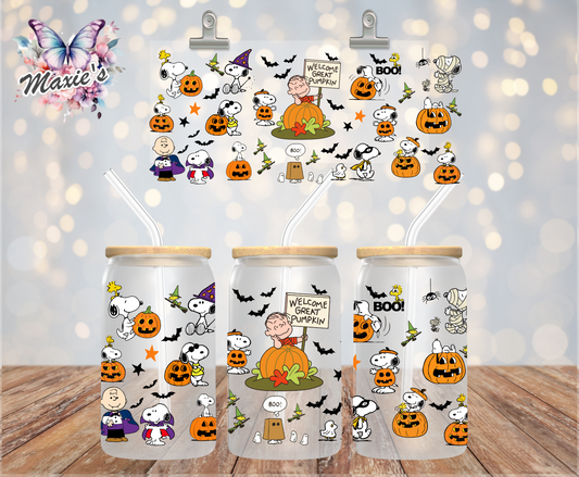 Snoopy Halloween Pumpkin Graphic Design 16oz. UVDTF Cup Wrap