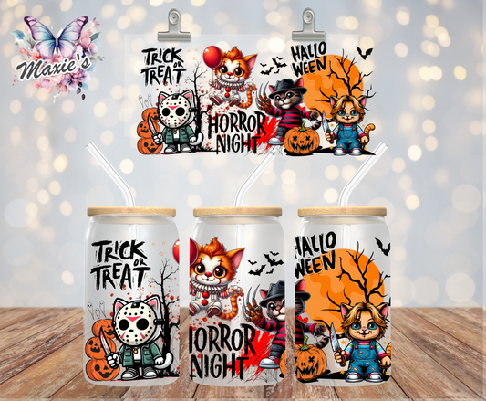 Trick Or Treat Horror Night Cats Graphic Design 16oz. UVDTF Cup Wrap