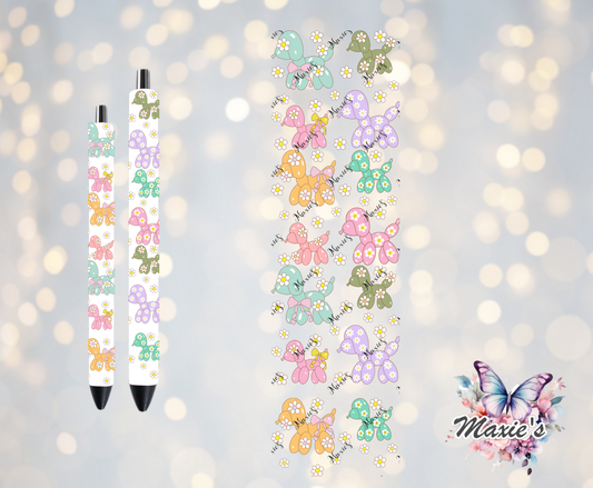 Colorful Balloon Dogs Daisy Theme UVDTF Pen Wrap/ Bookmark Decal