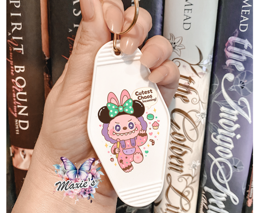 Cutest Chaos Incoming Labubu Graphic Design UVDTF Motel Keychain Decal