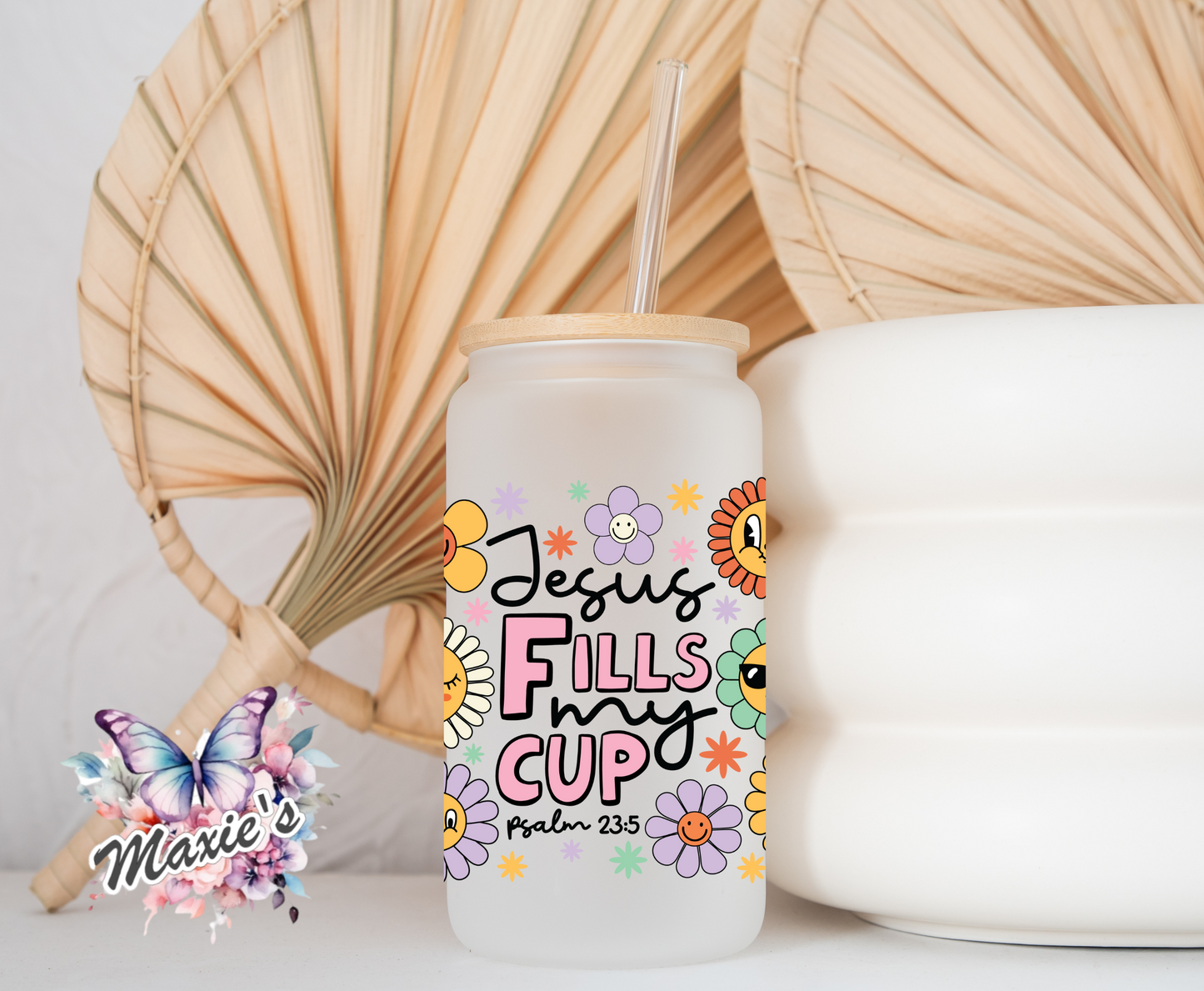 Jesus Fills My Cup Floral Graphic Design 16oz. UVDTF Cup Wrap