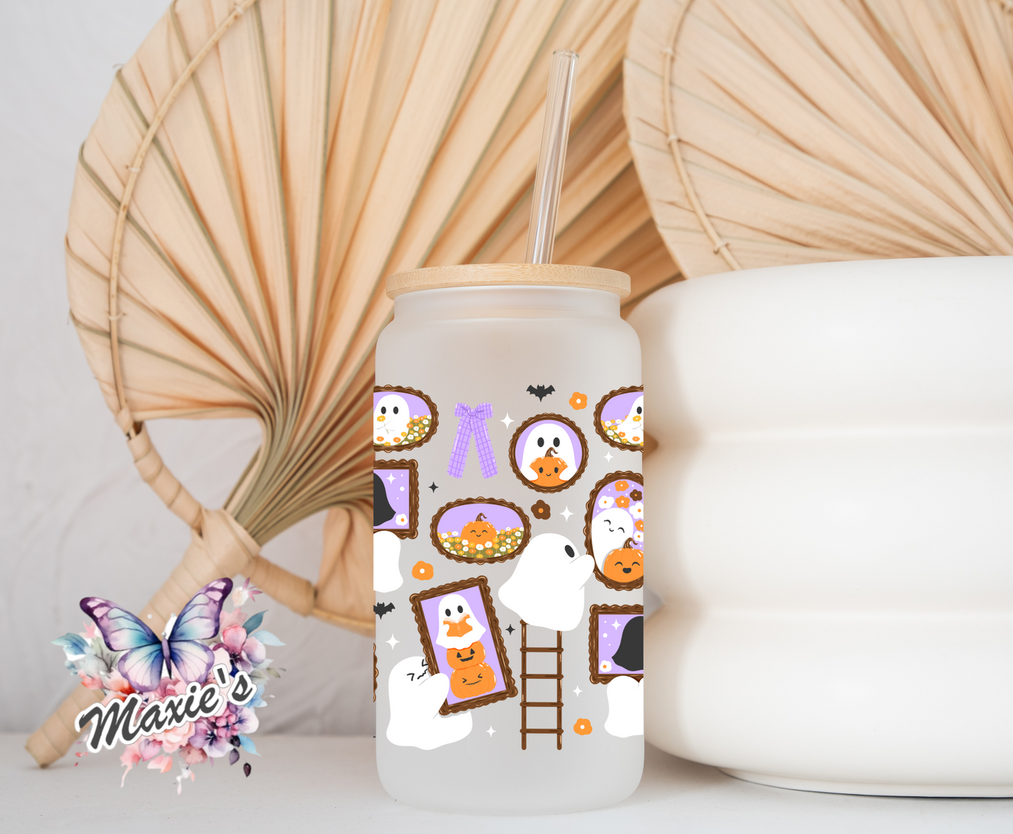 Cute Ghostie & Pumpkin Portraits Graphic Design 16oz. UVDTF Cup Wrap