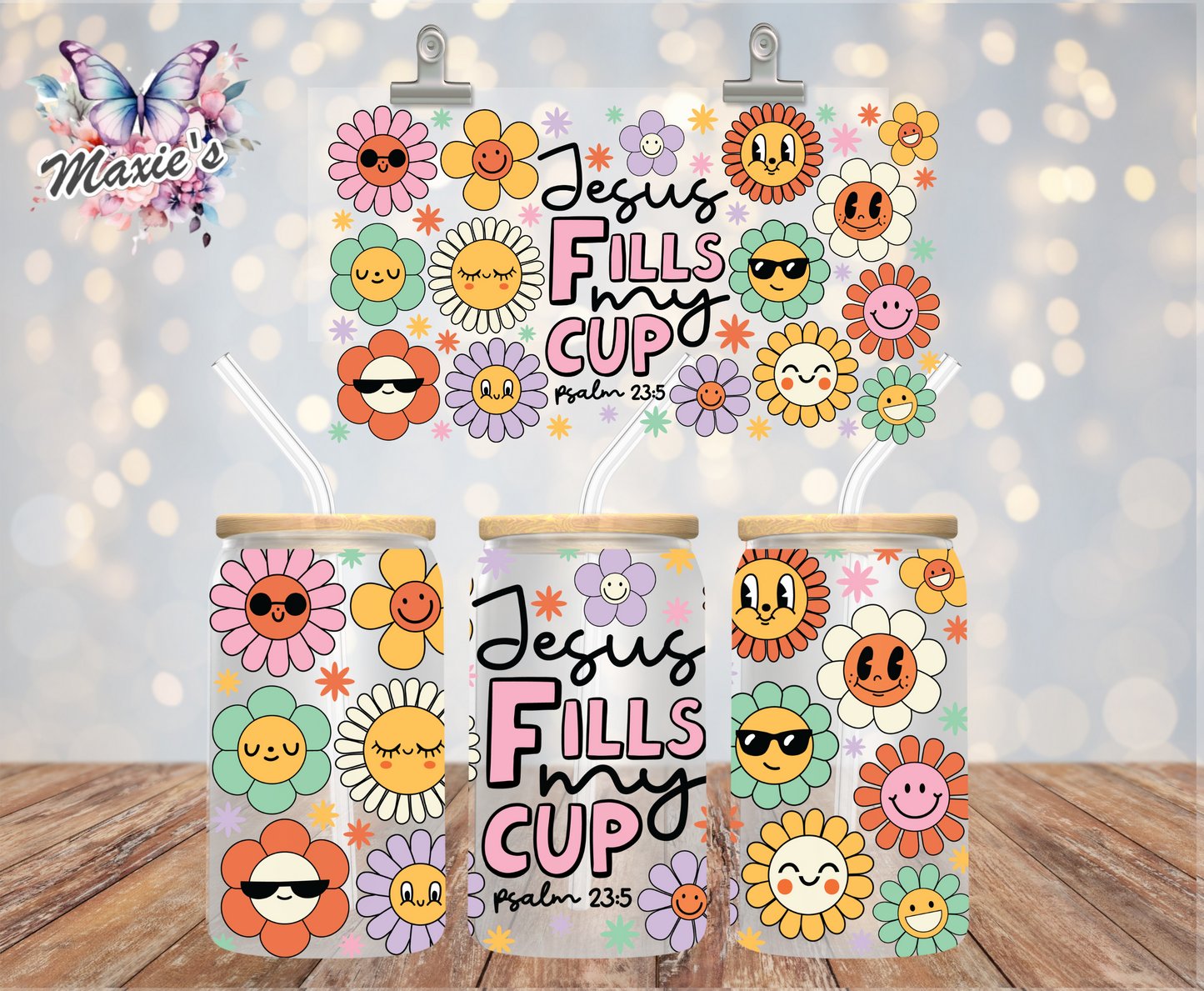 Jesus Fills My Cup Floral Graphic Design 16oz. UVDTF Cup Wrap