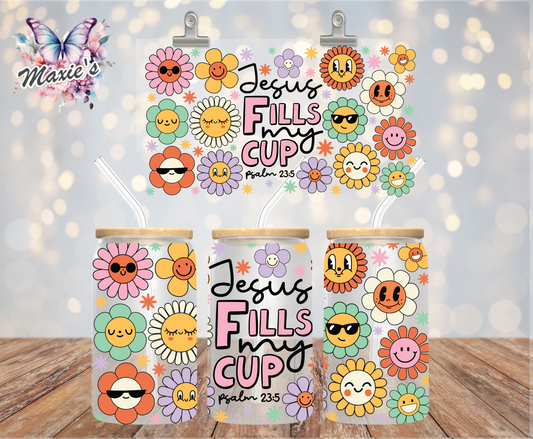 Jesus Fills My Cup Floral Graphic Design 16oz. UVDTF Cup Wrap