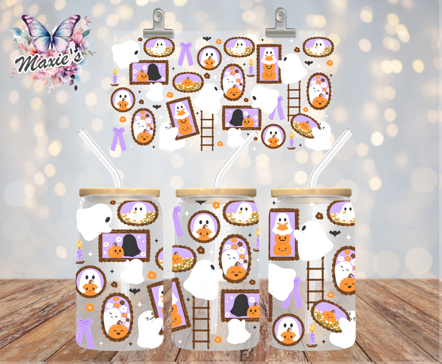 Cute Ghostie & Pumpkin Portraits Graphic Design 16oz. UVDTF Cup Wrap