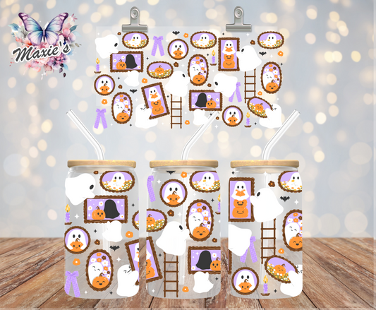 Cute Ghostie & Pumpkin Portraits Graphic Design 16oz. UVDTF Cup Wrap