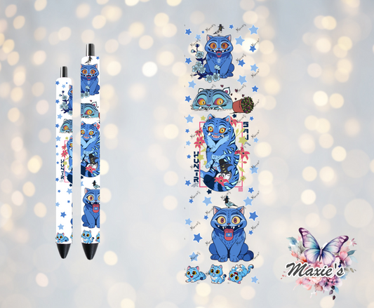 Blue Demon Cat Graphic Design UVDTF Pen Wrap/Bookmark Decal