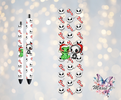 Baby Grinch & Baby Jack Candy Cane Theme UVDTF Pen Wrap/Bookmark Decal