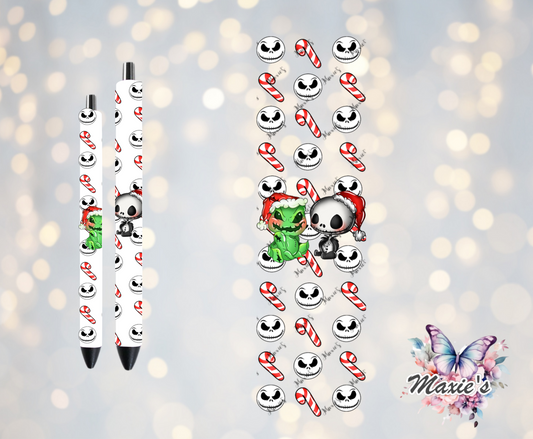 Baby Grinch & Baby Jack Candy Cane Theme UVDTF Pen Wrap/Bookmark Decal