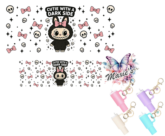 Cute With A Dark Side Labubu Graphic Design UVDTF Mini Stanley Tumblr Keychain Decal