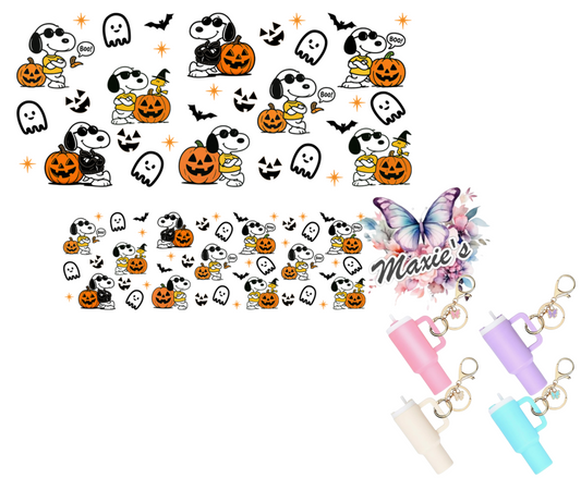 Pumpkin Snoopy Graphic Design UVDTF Mini Stanley Tumblr Keychain Decal