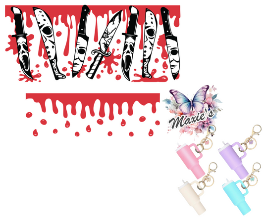 Horrific Characters Knife Theme UVDTF Mini Stanley Tumblr Keychain Decal