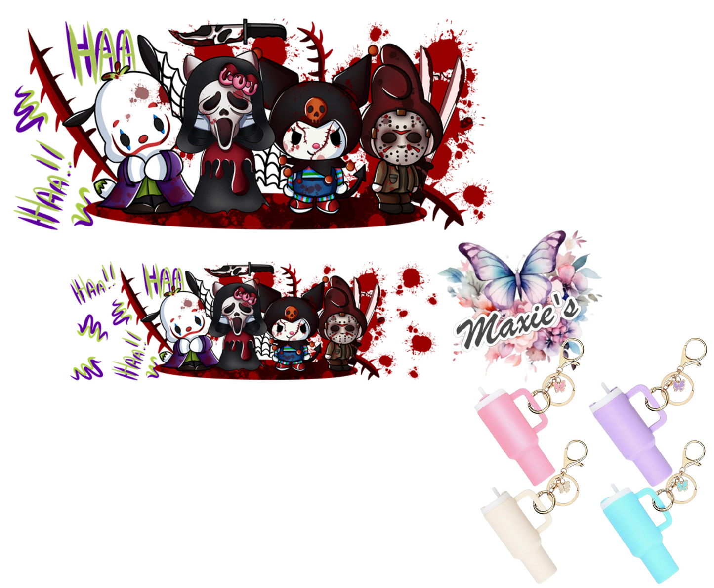 Spooky Kawaii Friends Graphic  Design UVDTF Mini Stanley Tumblr Keychain Decal