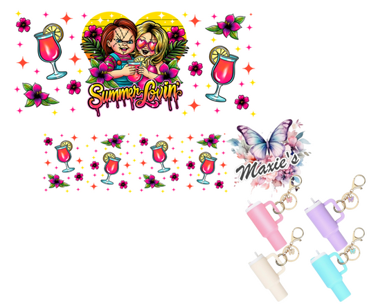 Chucky & Tiffany Graphic Design UVDTF Mini Stanley Tumblr Keychain Decal