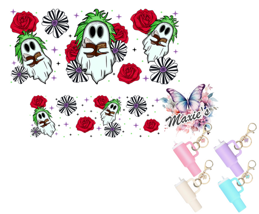 Beetlejuice Theme Ghostie Graphic Design UVDTF Mini Stanley Tumblr Keychain Decal