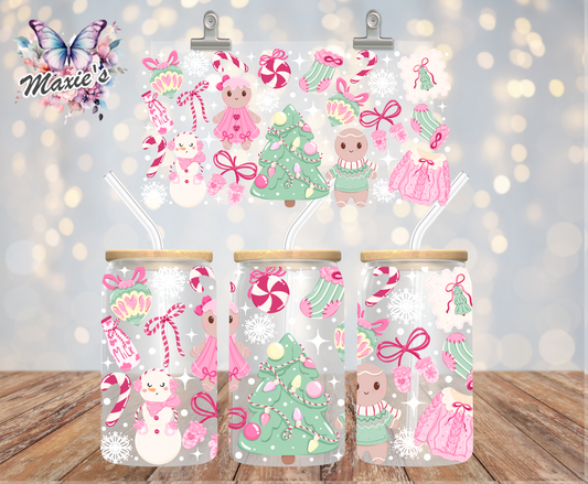 Kawaii Pink Christmas Graphic Design 16oz. UVDTF Cup Wrap