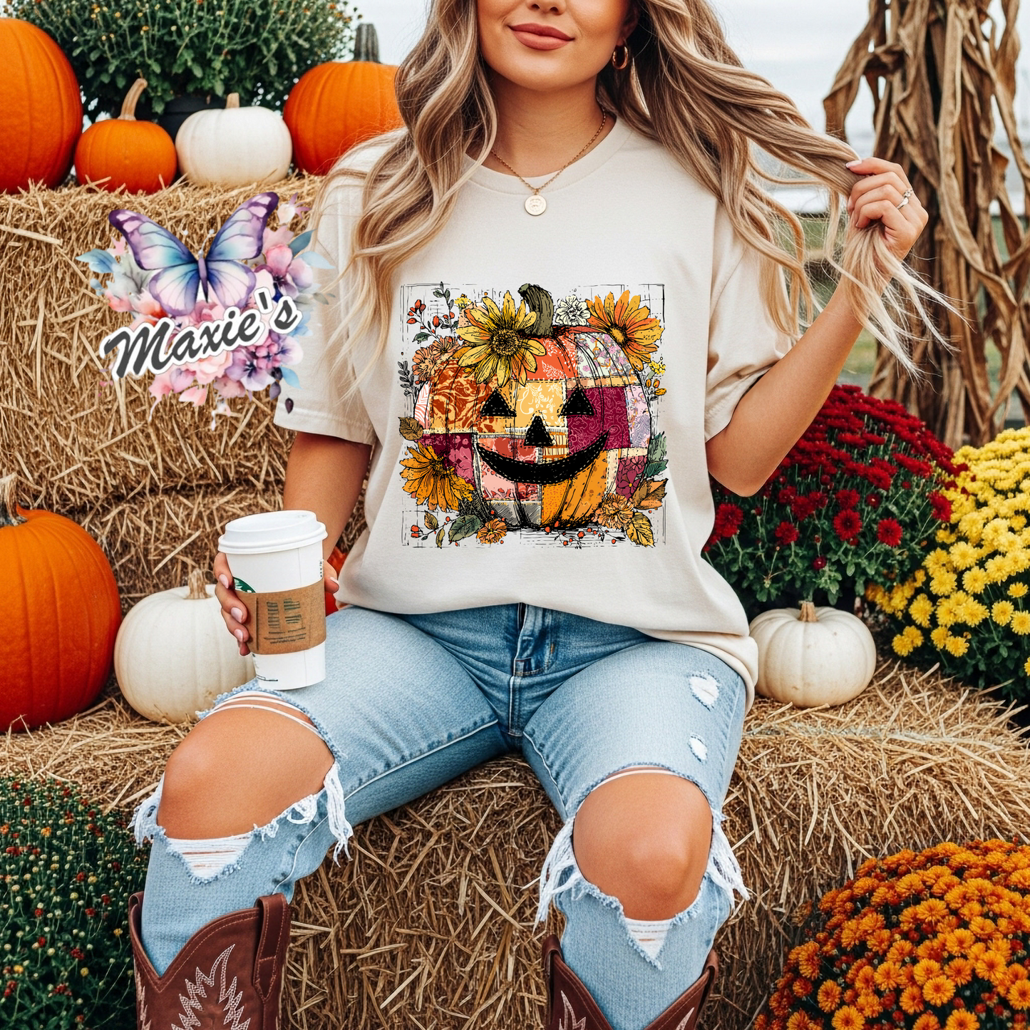 Fall Pumpkin Fabric Theme DTF Transfer Print
