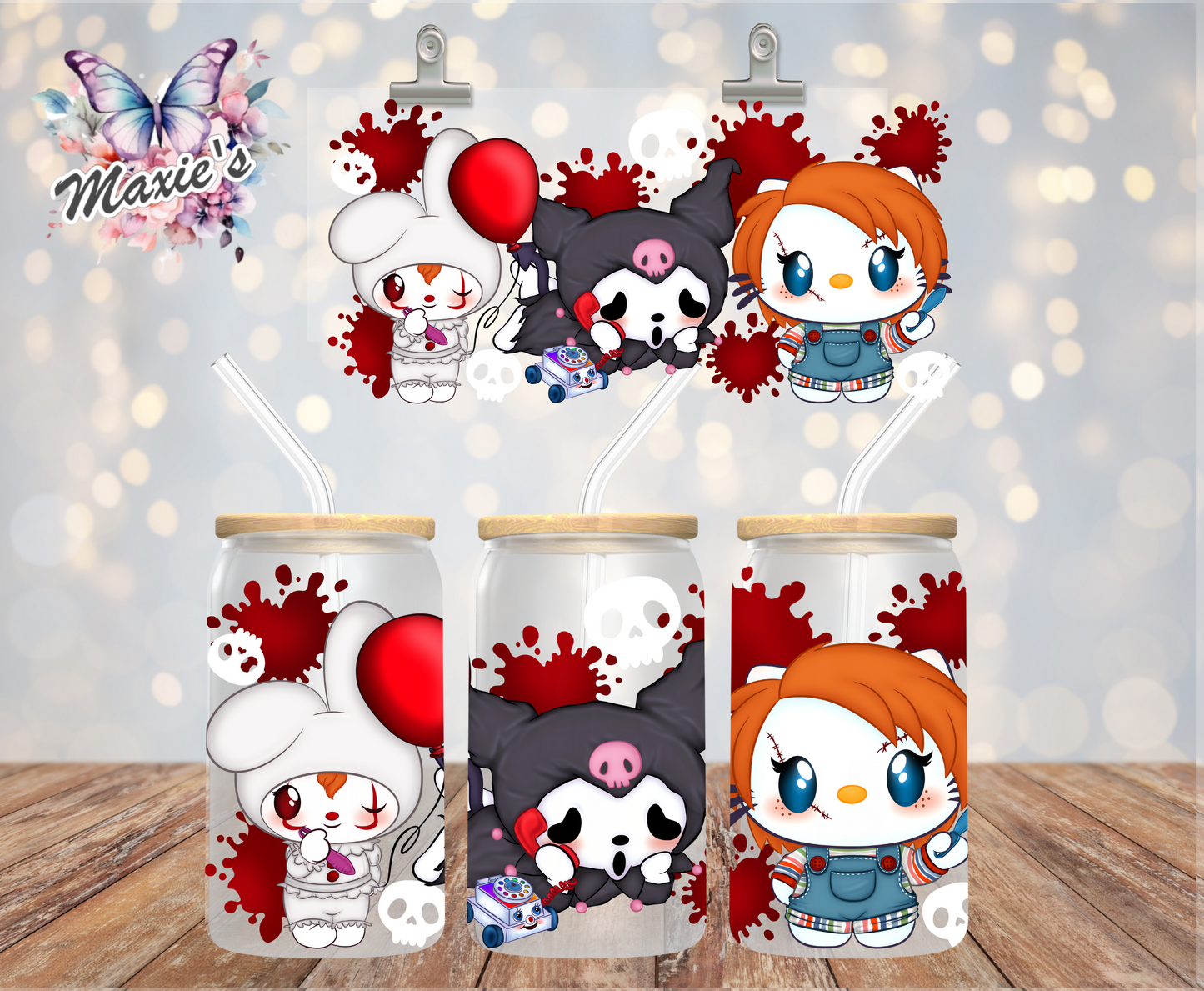 ✨️Double-Sided✨️ Horror Kawaii Friends Graphic Design 16oz. UVDTF Cup Wrap