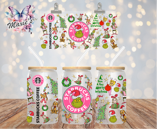 Grinch Holiday Starbbie Coffee Graphic Design 16oz. UVDTF Cup Wrap