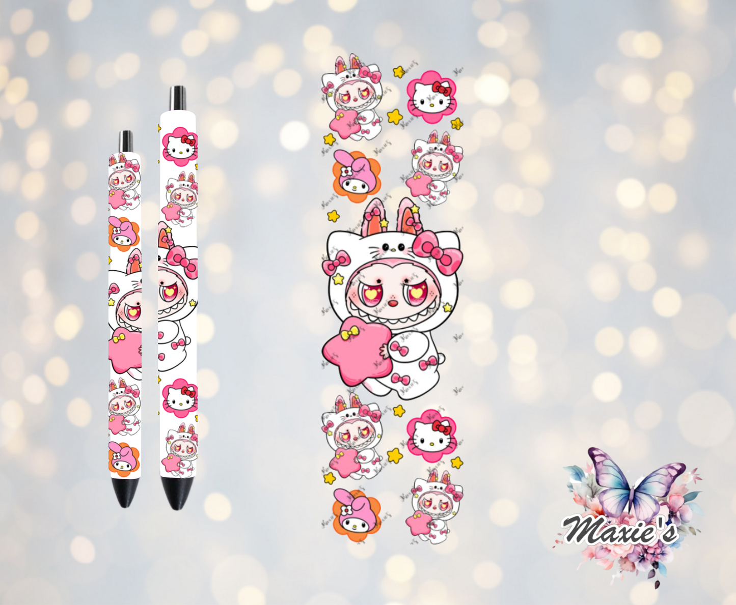 Hello-Kitty Labubu Graphic Design UVDTF Pen Wrap/Bookmark Decal