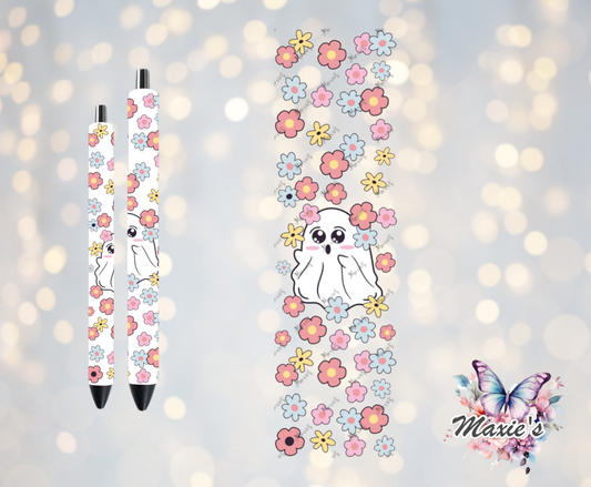 Floral Cutie Ghostie Graphic Design UVDTF Pen Wrap/ Bookmark Decal