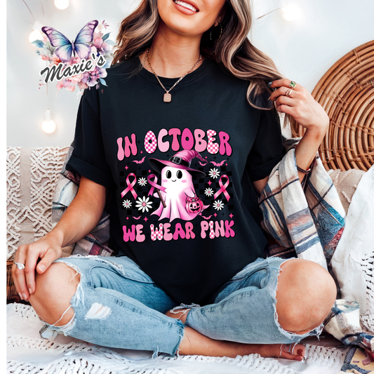 In October We Wear Pink Ghostie Graphic Design DTF Transfer Print