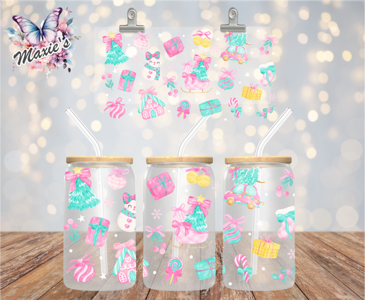 Pastel Color Christmas Graphic Design 16oz. UVDTF Cup Wrap