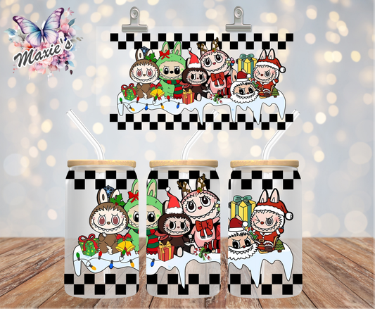 Checkered Theme Christmas Labubu Graphic Design 16oz. UVDTF Cup Wrap