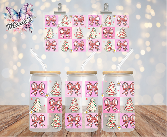 Pink Coquette & X'mas Dessert Cakes Checkered Theme 16oz. UVDTF Cup Wrap