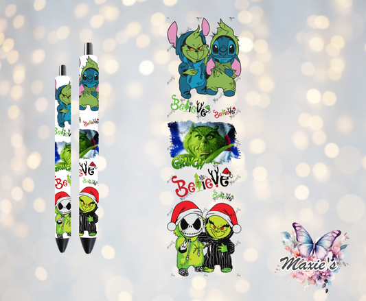 Believe In Naughty-Ville Grinch Graphic Design UVDTF Pen Wrap/Bookmark Decal