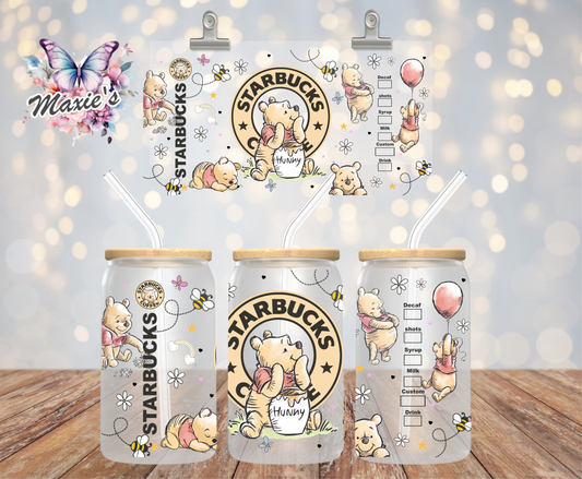 Vintage Pooh Bear Starbbie Coffee Graphic Design 16oz. UVDTF Cup Wrap