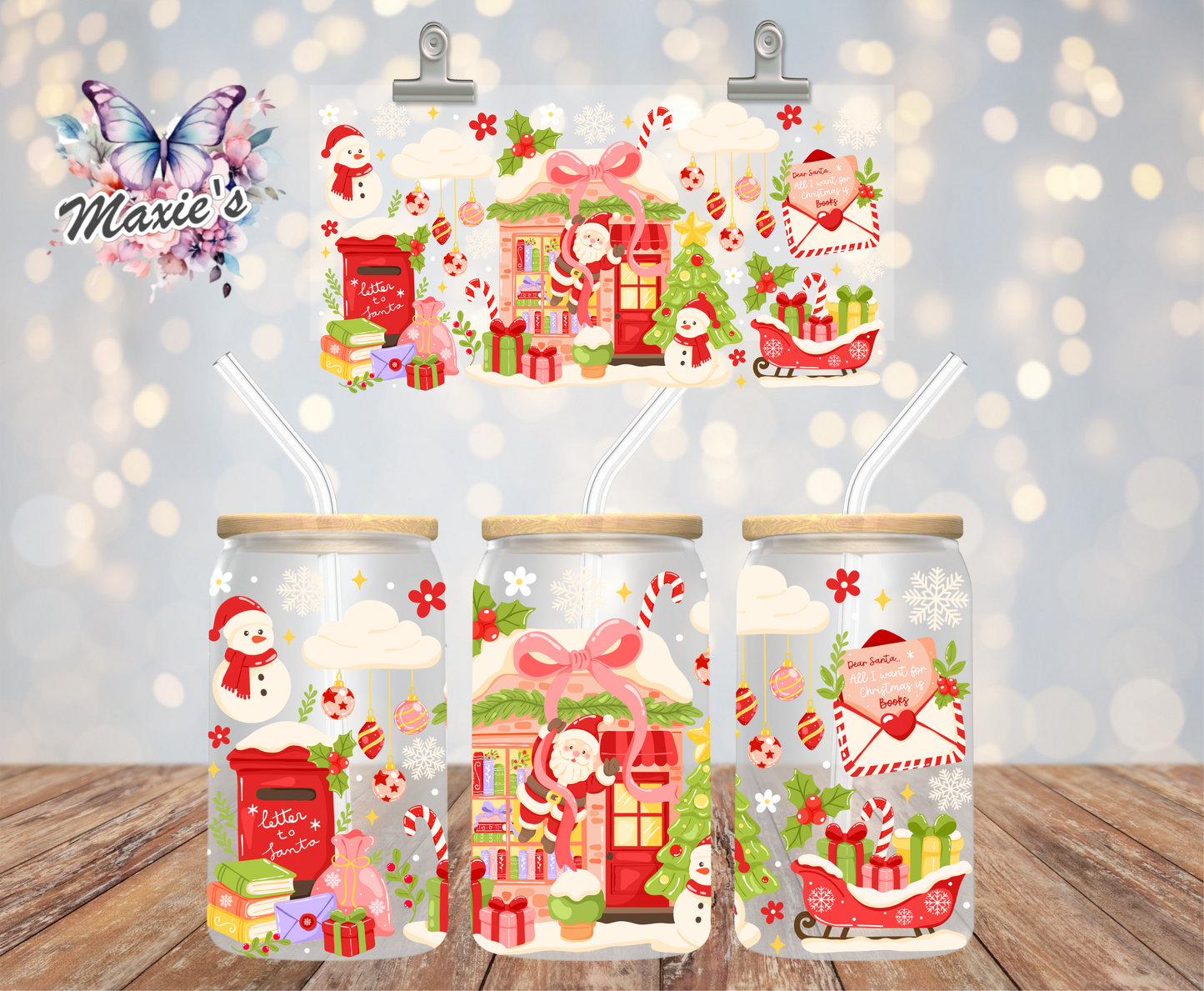 Christmas Book Store Graphic Design 16oz. UVDTF Cup Wrap