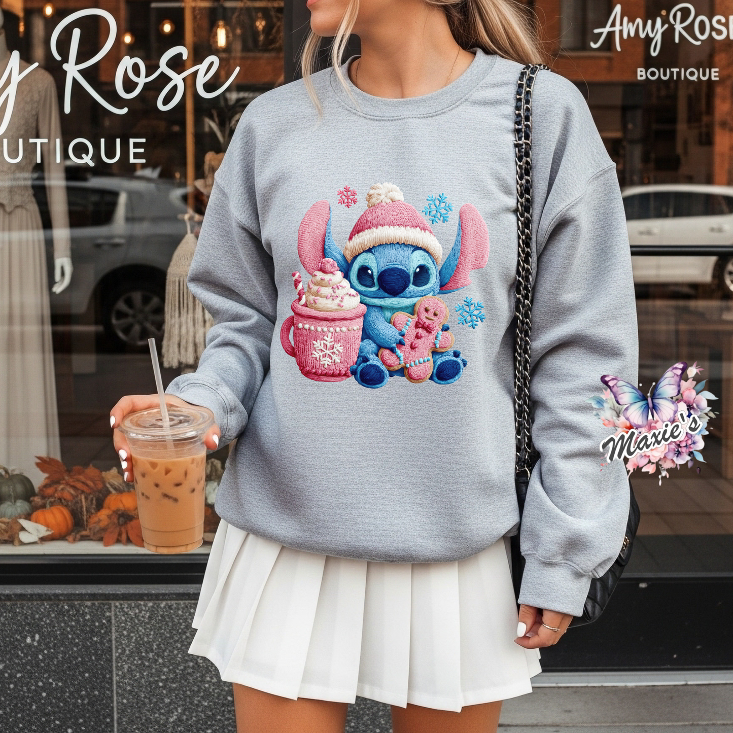 Faux Crochet X'mas Stitch & Hot Cocoa Graphic Design DTF Transfer Print