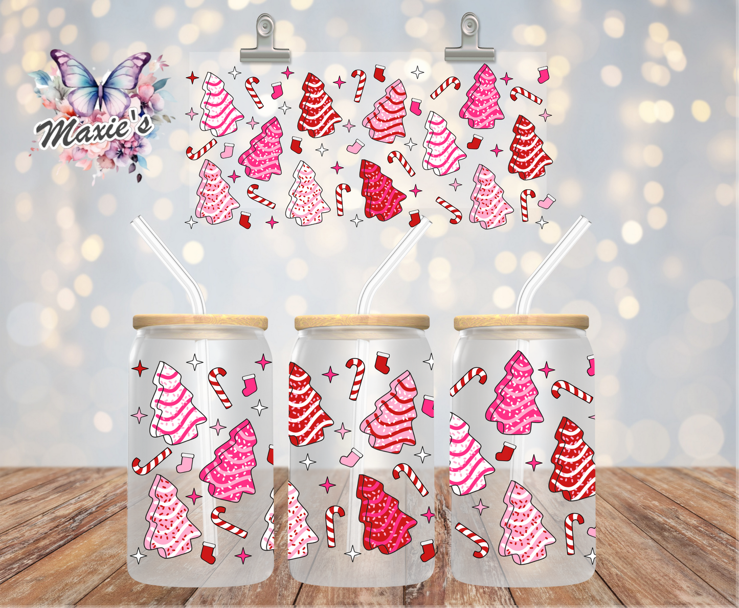 Christmas Tree Cake Candy Cane Theme Graphic Design 16oz. UVDTF Cup Wrap