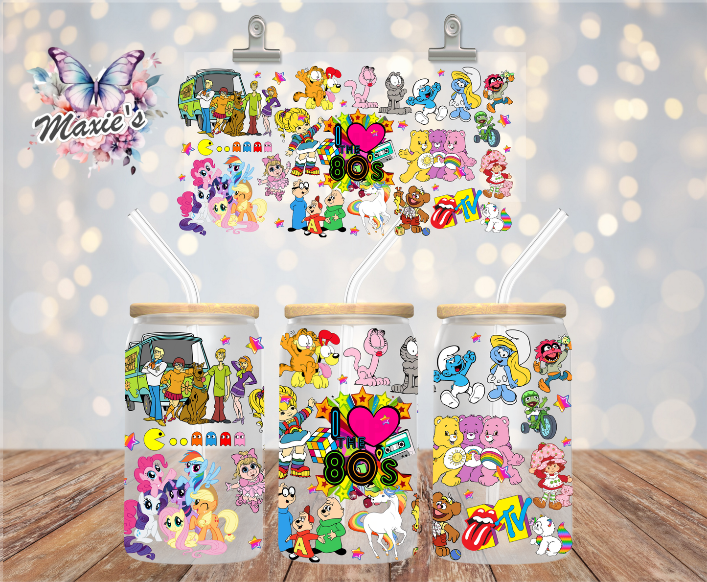 I ♥️ The 80's Classic Cartoon Collections Graphic Design 16oz. UVDTF Cup Wrap