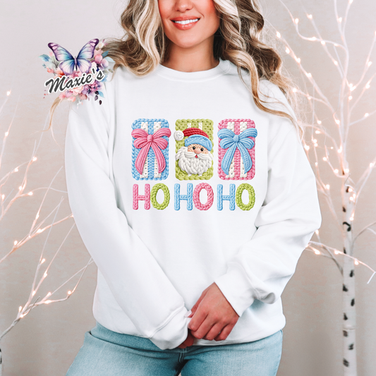 Ho.Ho.Ho. Faux Crochet Graphic Design DTF Transfer Print